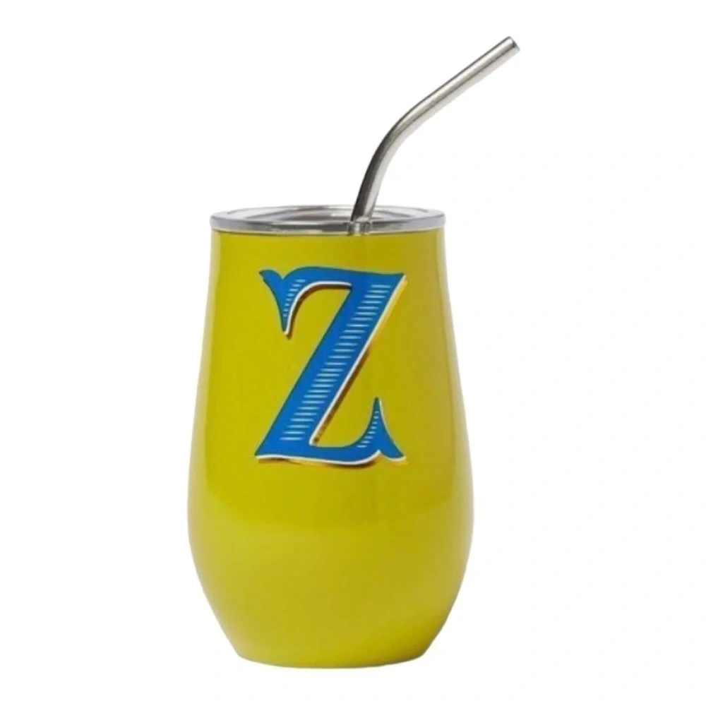 11oz Stainless Steel “Z” Monogram Vine Tumbler With Straw& Lid Brand O…